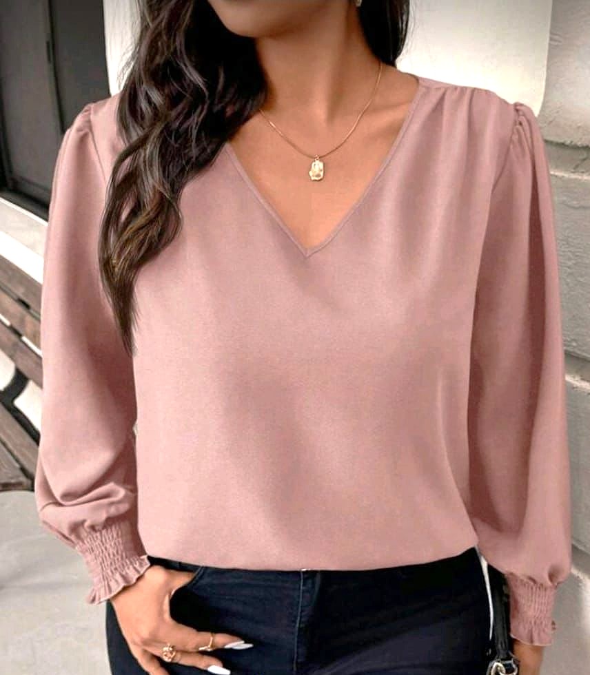 v neck fold pleated blouse