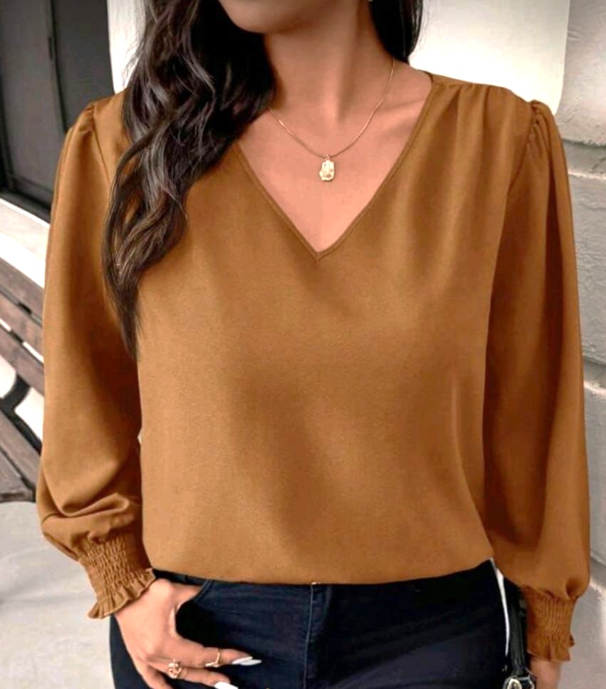 long sleeve v neck puff sleeve top